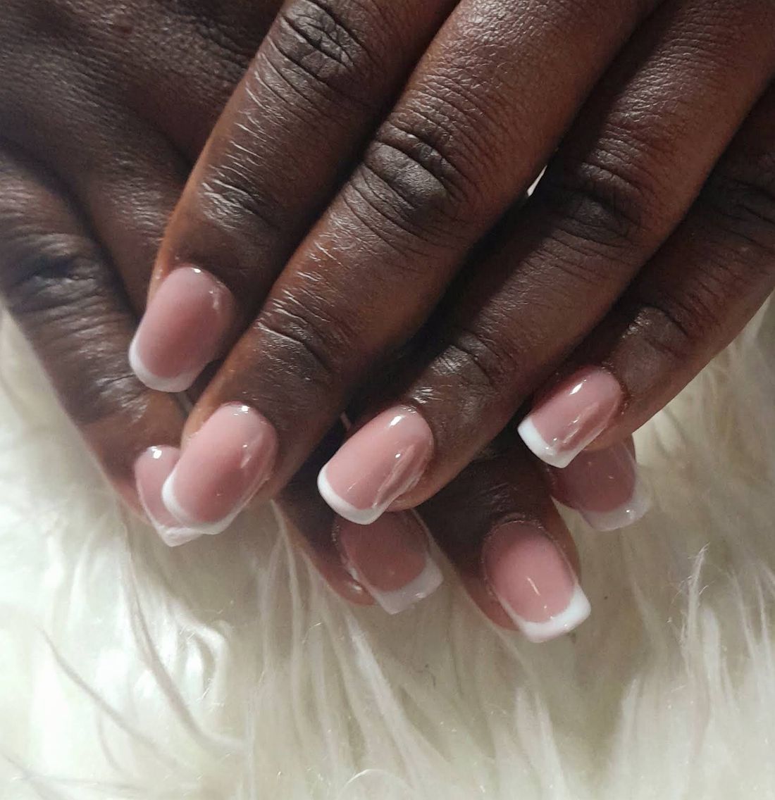 Classic French manicure on short square nails